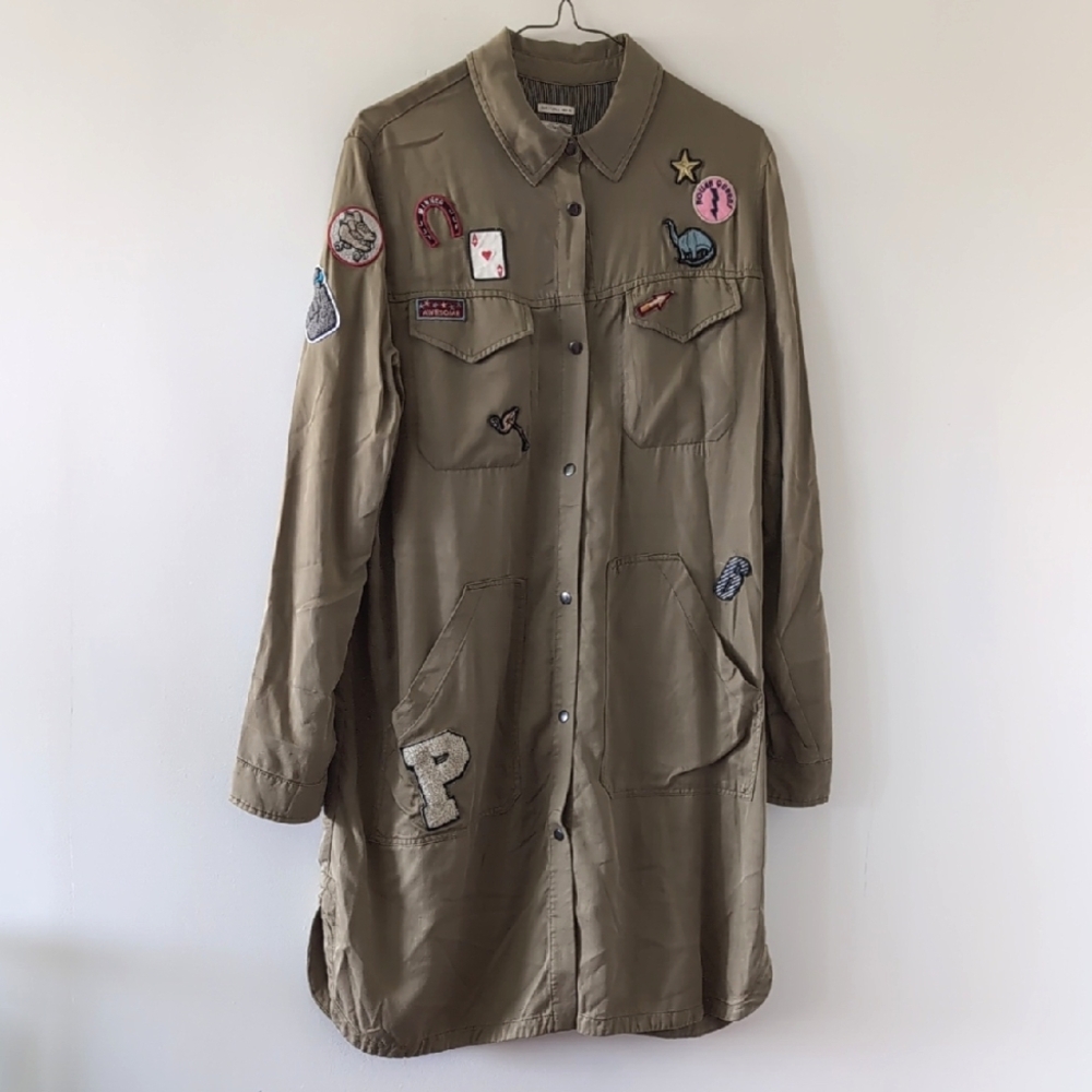 Zara FRF Outwear Shacket Shirt Khaki Patchwork Jacket Size L